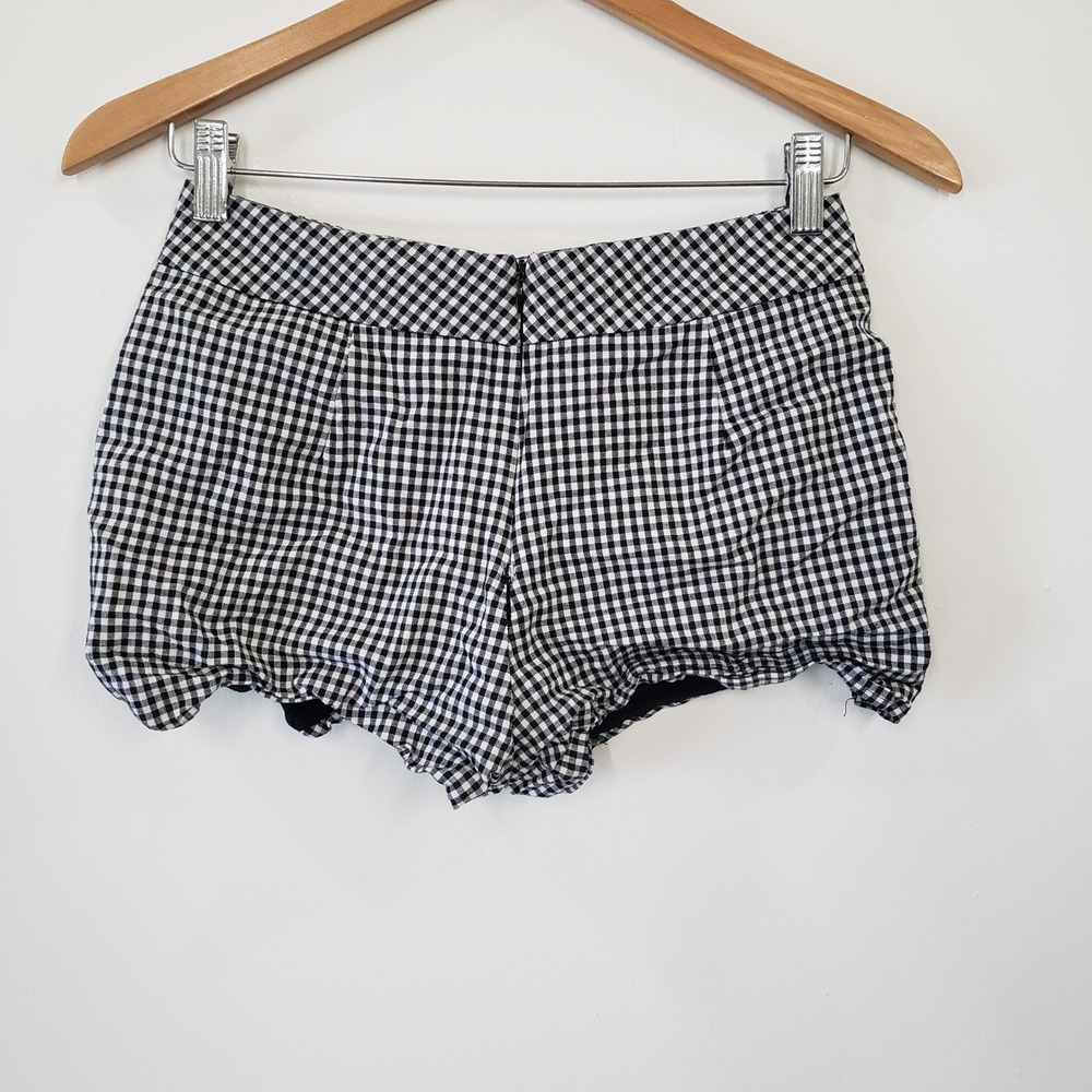 Aqua Gingham Bubble Shorts Womens Small Black White High Waist Retro Coquette - Picture 3 of 6